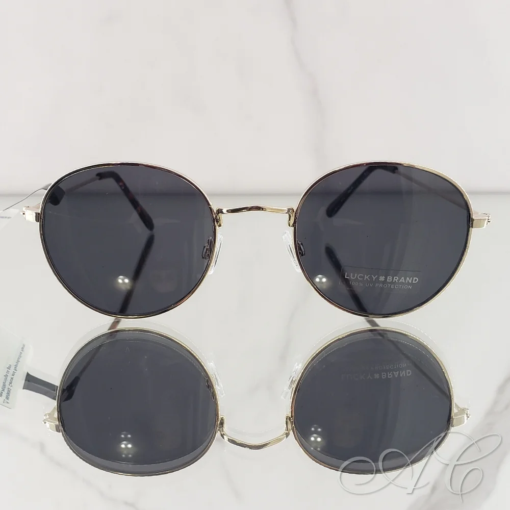 Lucky Brand Sunglasses Gold Nelson 51mm Round Metal Frame Tortoise Shell Accents